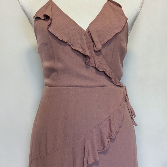 Mossimo Pink Faux Wrap Ruffled Vneck Dress - Size Small - Picture 2 of 12